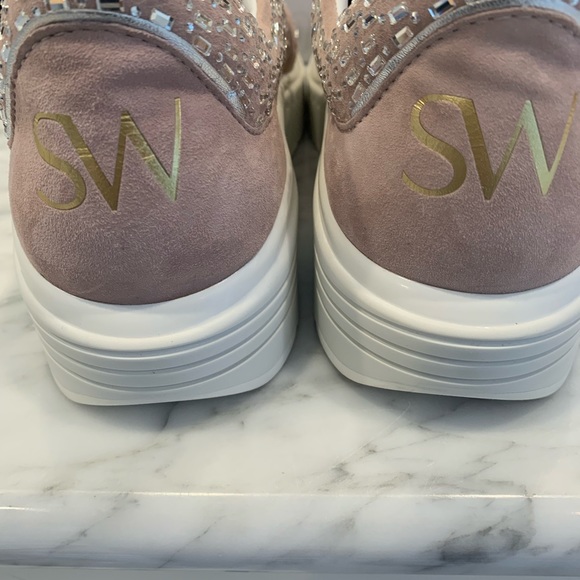 🌼HP🌼Stuart Weitzman Christa Crystal Platform Sneakers NWT Blush color - Picture 7 of 14